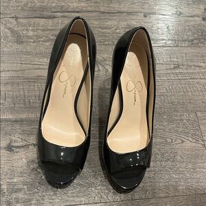 Jessica Simpson Glossy Black Peep Toe Heels